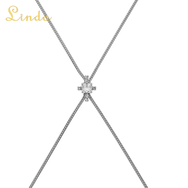 Silver Color Body Chain Necklace with Cross Drop
