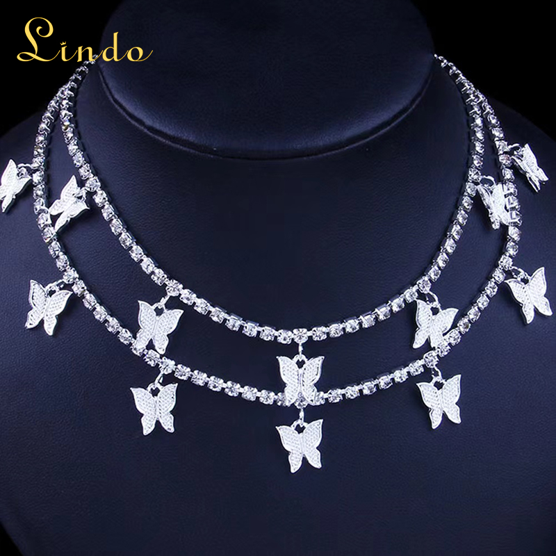 Silver Color Butterfly Tennis Necklace Chain