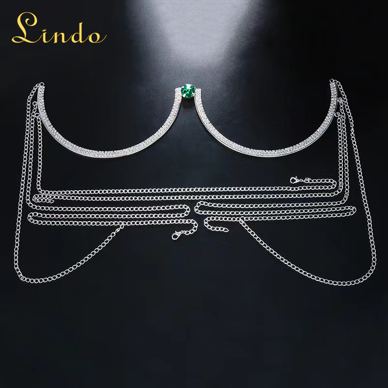 Silver Color Chest Bracket Rhinestone Bra Chain