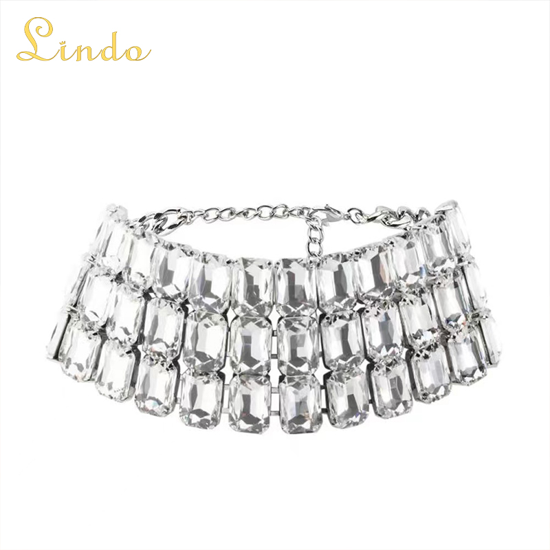 Silver Color Chunky Crystal Necklace