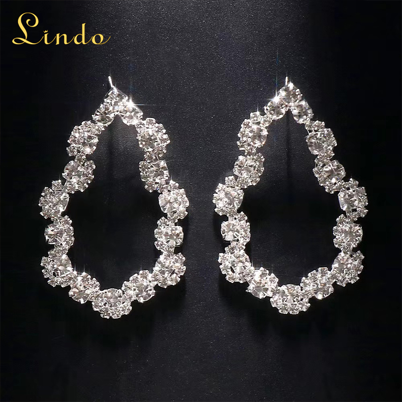 Silver Color Crystal Rhinestone Teardrop Earrings
