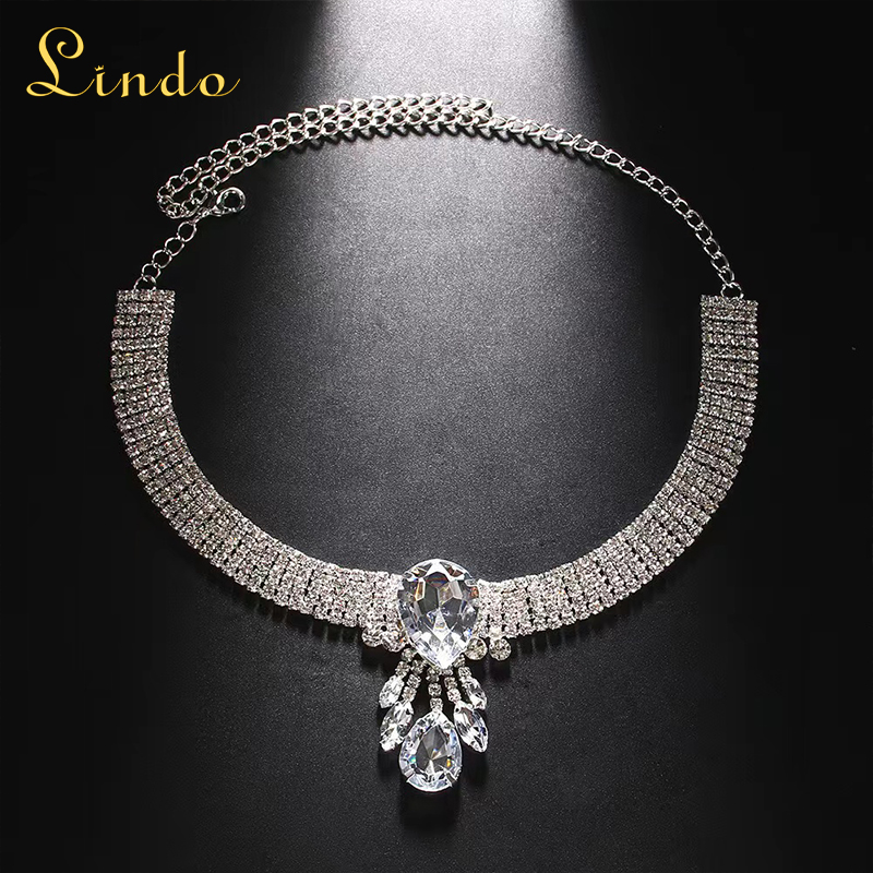 Silver Color Crystal Rhinestone Teardrop for Collar Necklace