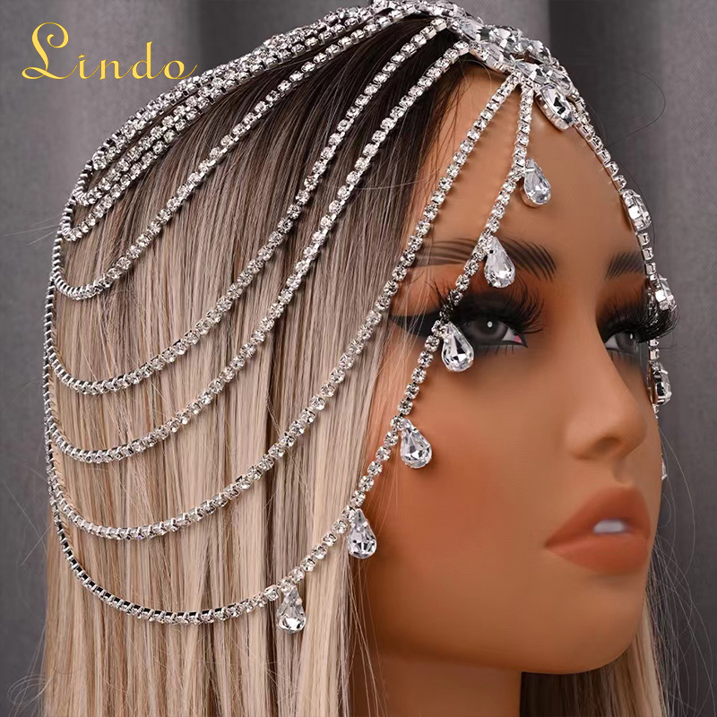 Silver Color Hair Chain Rhinestone Headpiece