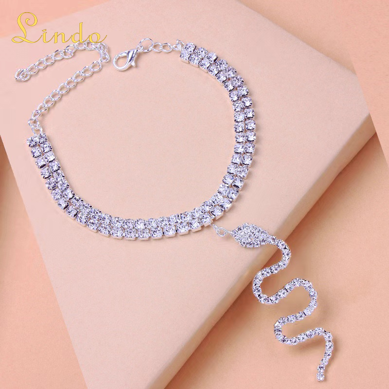Silver Color Rhinestone Ankle Bracelet Snake Anklet