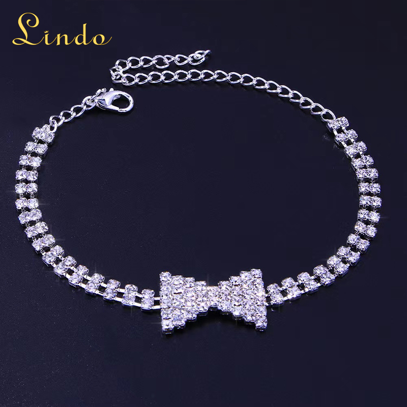 Silver Color Rhinestone Bow Anklet