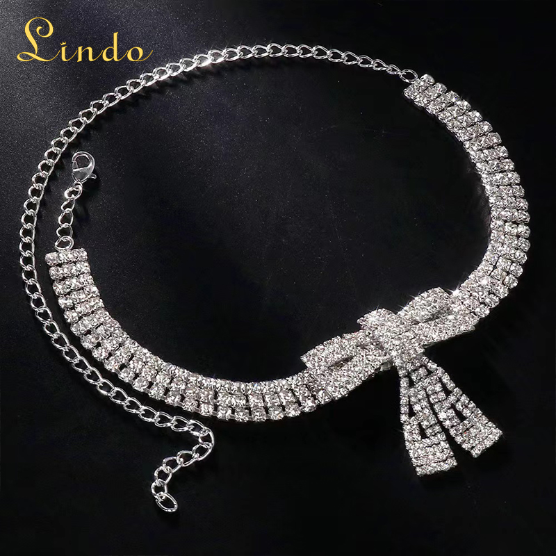 Silver Color Rhinestone Bow Choker