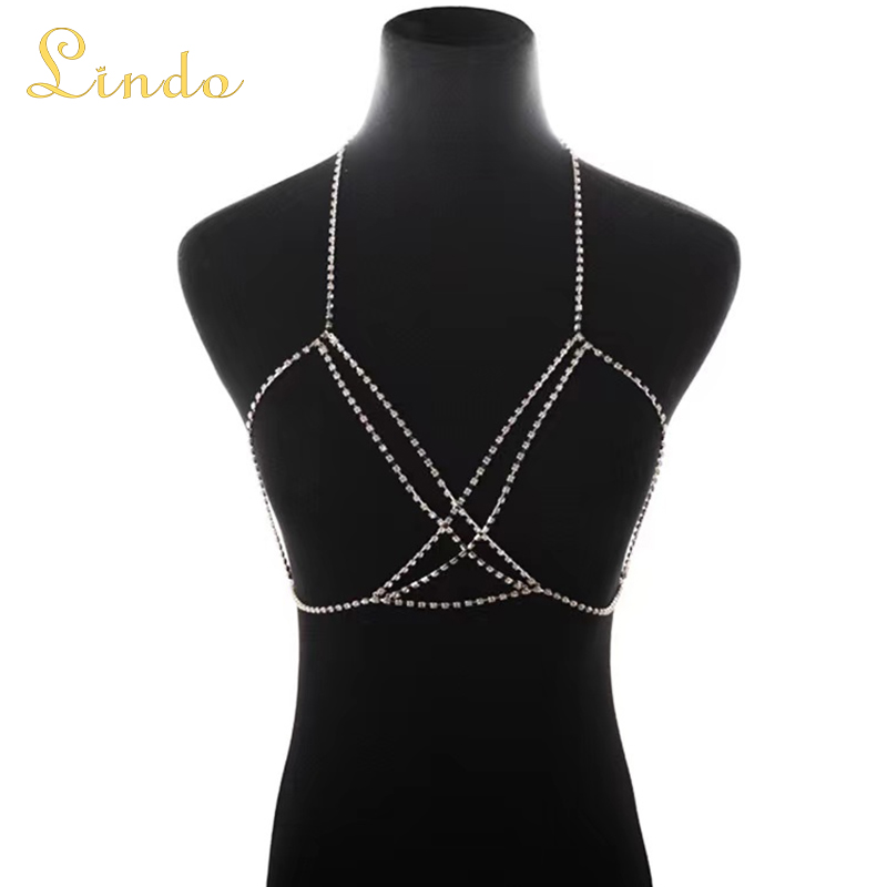 Silver Color Rhinestone Bra Body Chain Necklace
