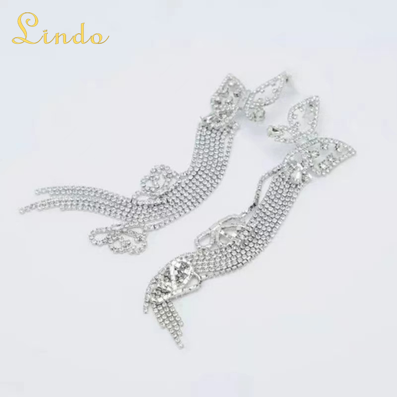 Silver Color Rhinestone Butterfly Drop Earrings