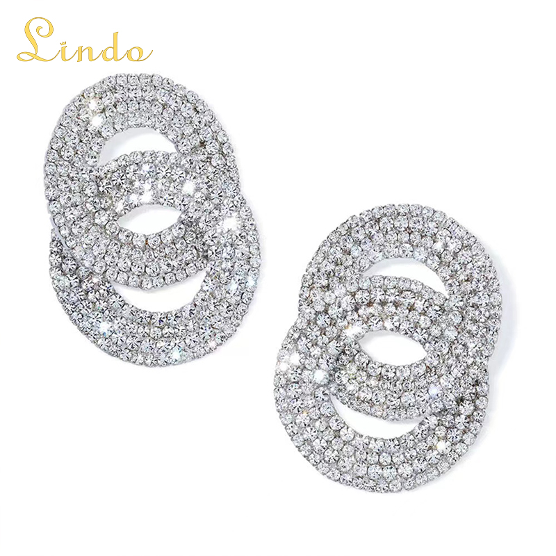 Silver Color Rhinestone Circle in Circle Earrings