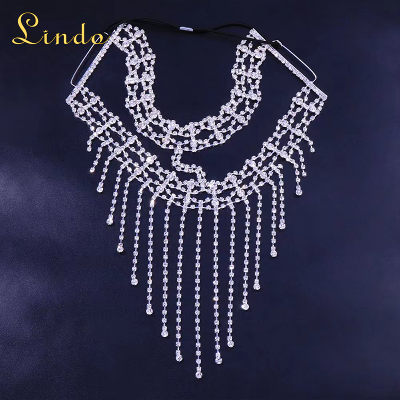 Silver Color Rhinestone Face Chain Mask for Masquerade