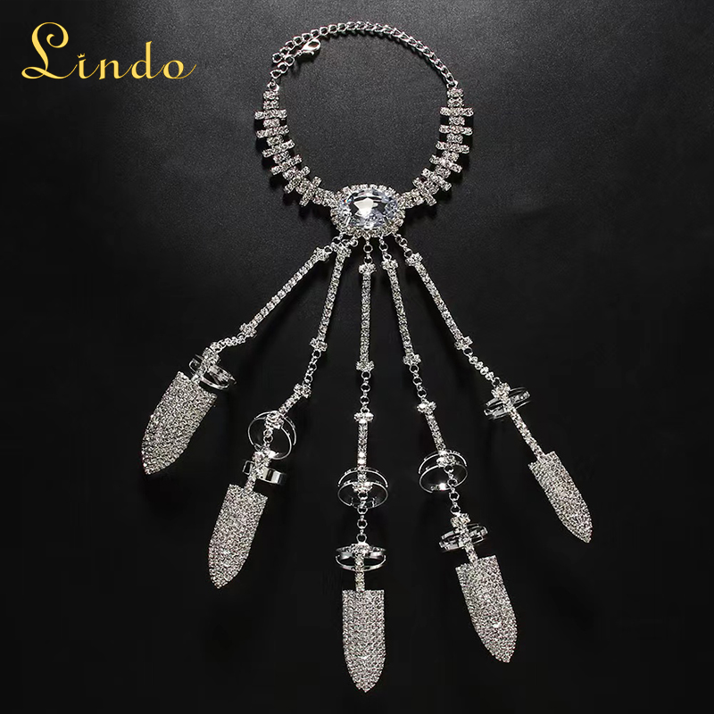 Silver Color Rhinestone Hand Chain for Men