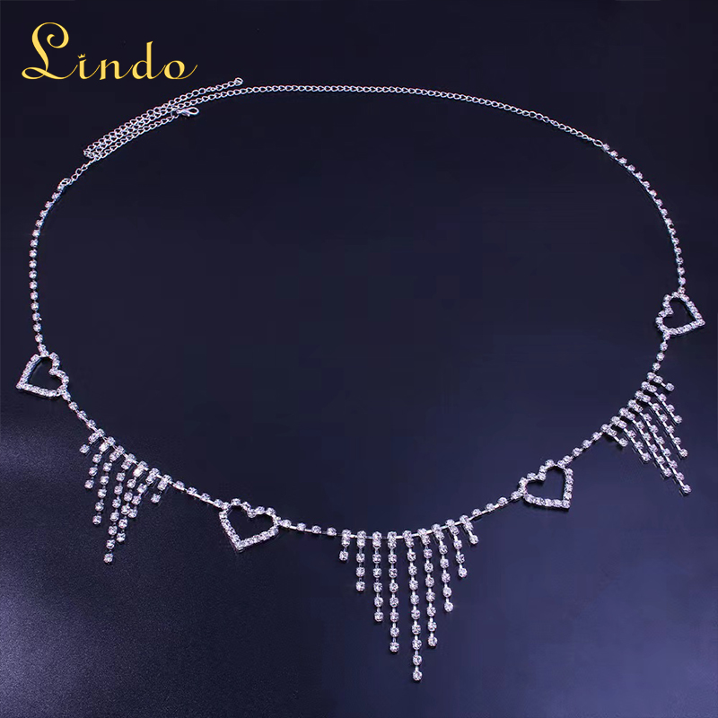 Silver Color Rhinestone Heart Waist Chain Belt