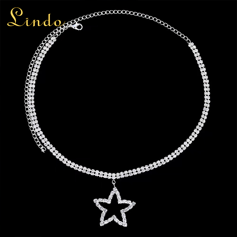 Silver Color Rhinestone Star Necklace