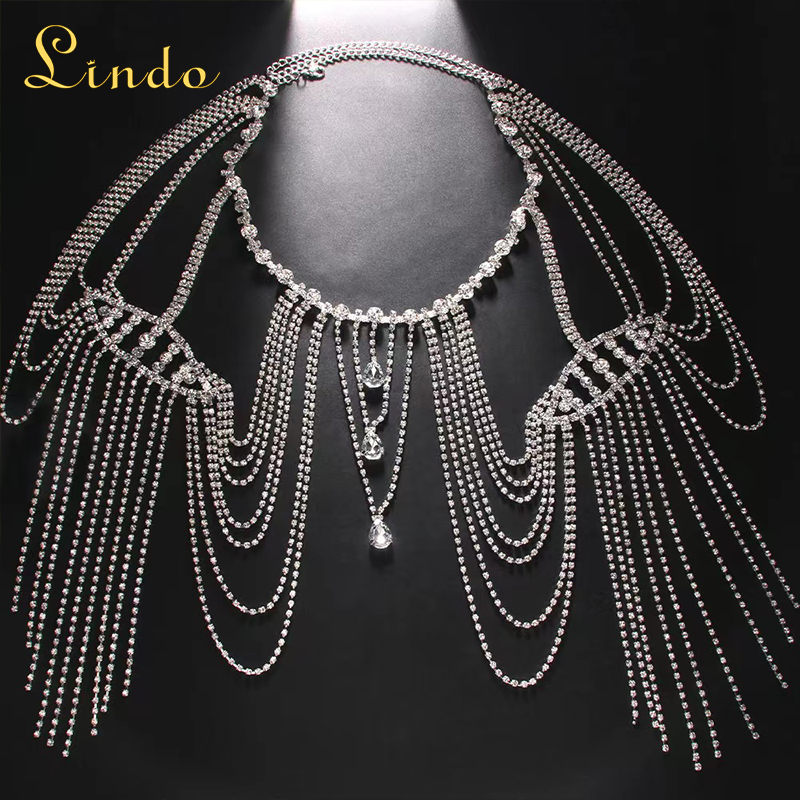 Silver Color Sparkling Rhinestone Shoulder Body Chain