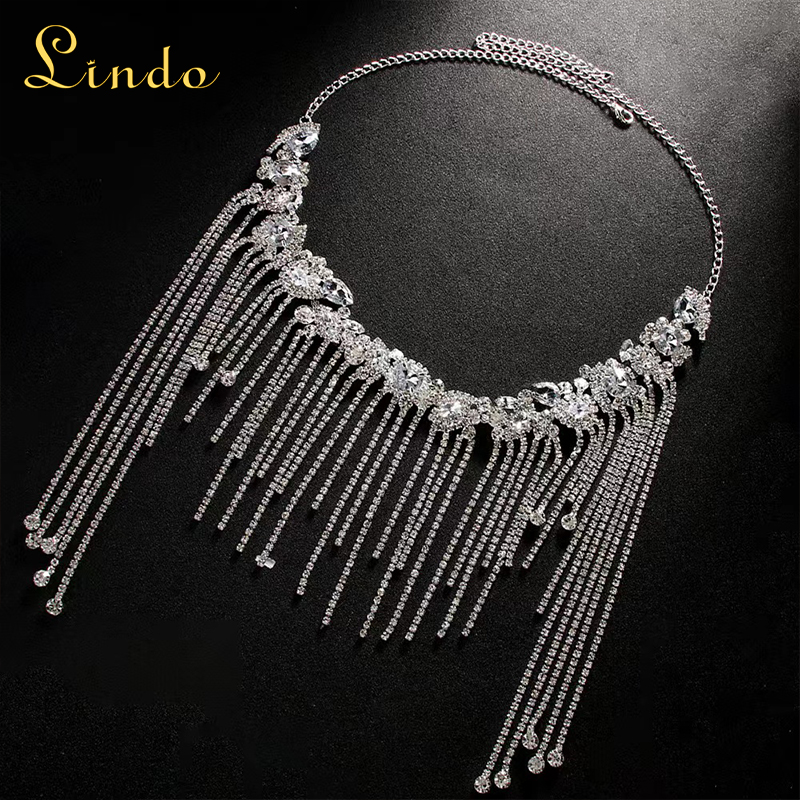 Silver Color Tassel Rhinestone Headpiece Chain