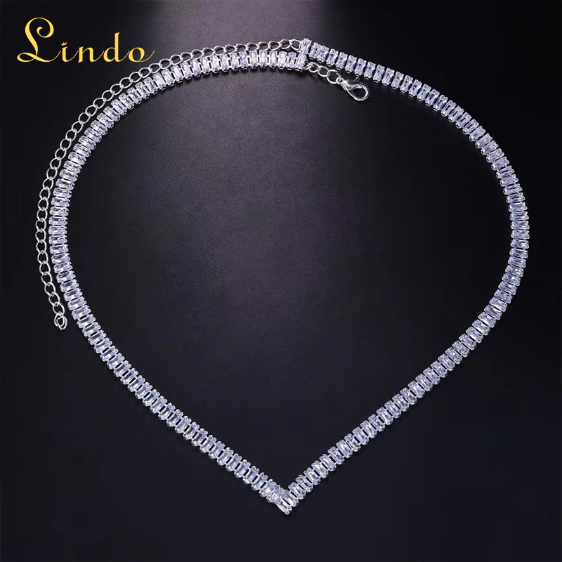 Silver Color V Shape Tennis Necklace
