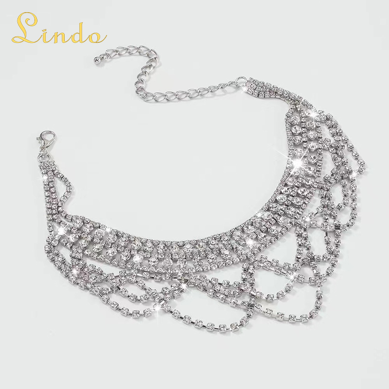 Silver Crystal Rhinestone Choker Necklace for Wedding