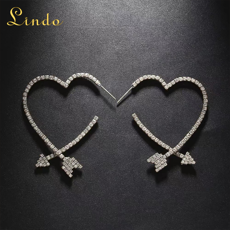Silver Rhinestones Heart Earrings Jewelry
