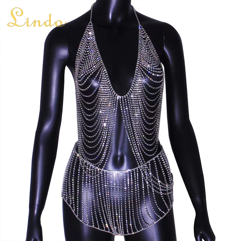 Sparkling Rhinestone Body Chain Dress