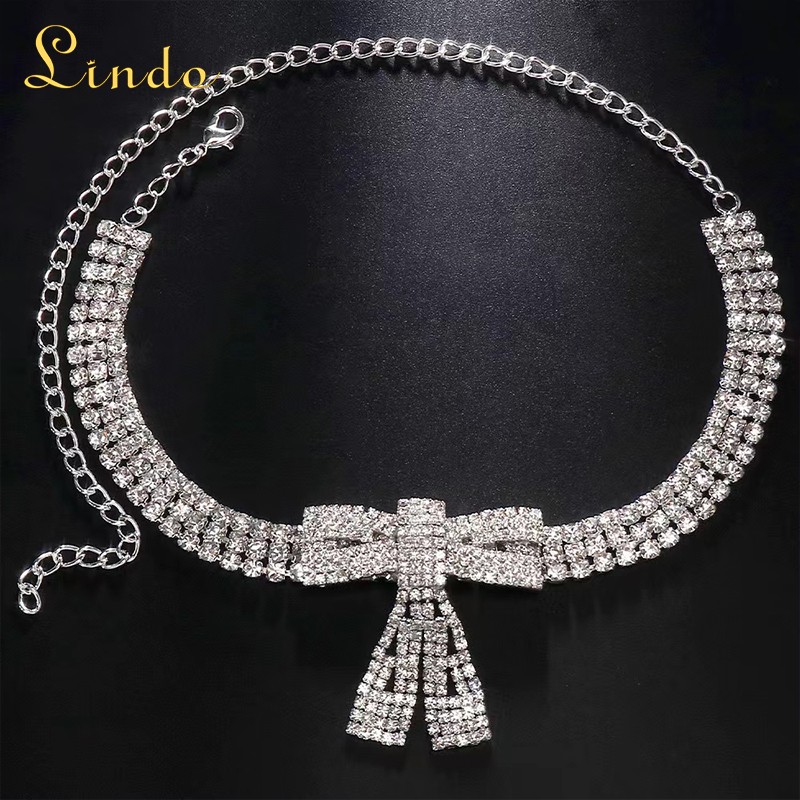 Sparkling Rhinestone Bow Choker