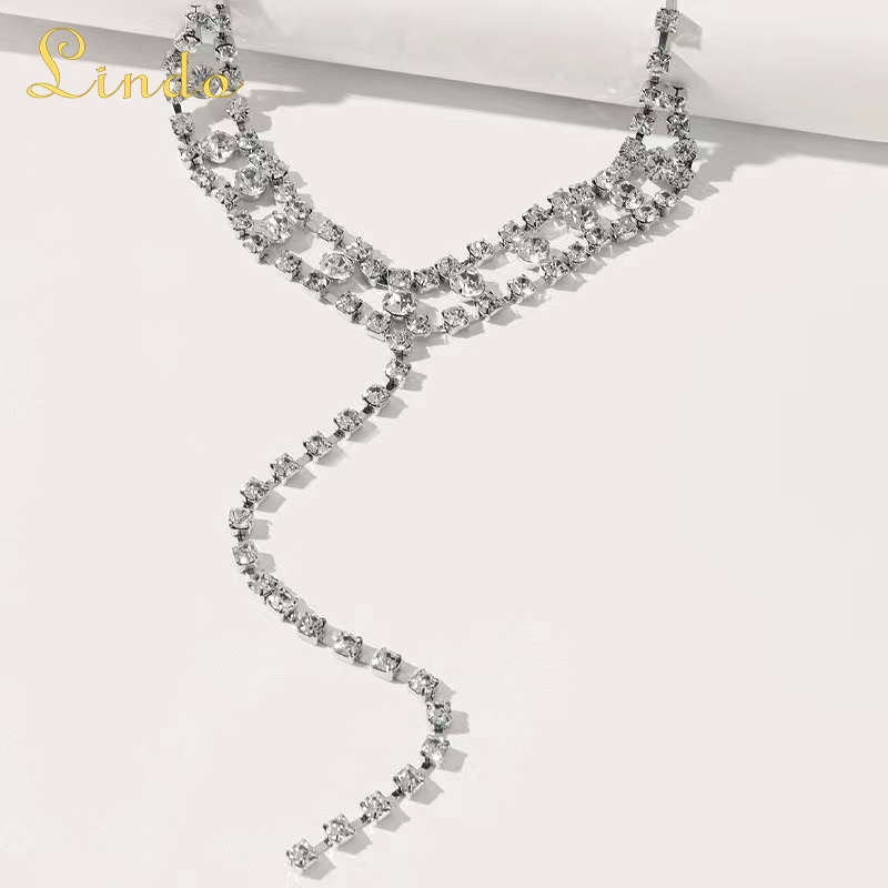 Sparkling Rhinestone Long Choker Necklace