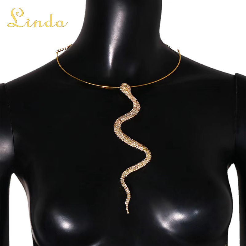 Sparkling Rhinestone Snake Pendant Necklace