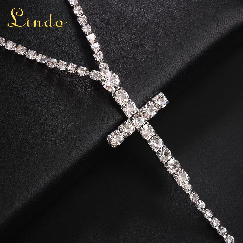 Sparkly Rhinestone Cross Necklace Pendant