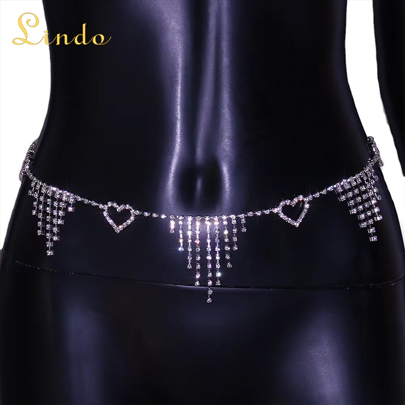 Tassel Rhinestone Heart Waist Chain