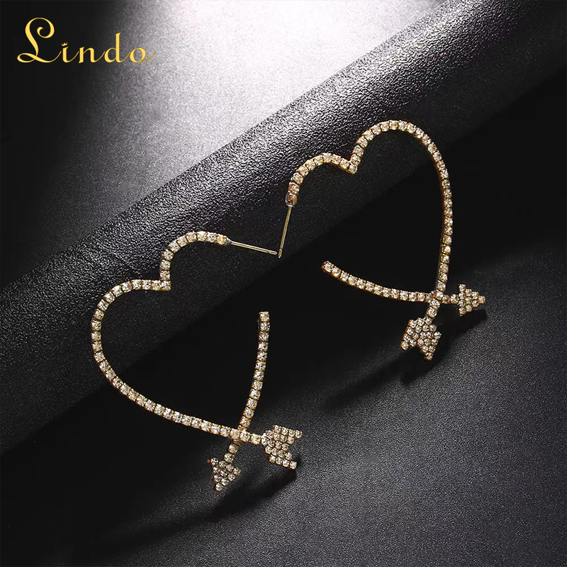 Trendy Bling Rhinestone Heart Hoop Earrings