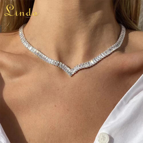 V Shape Tennis Necklace