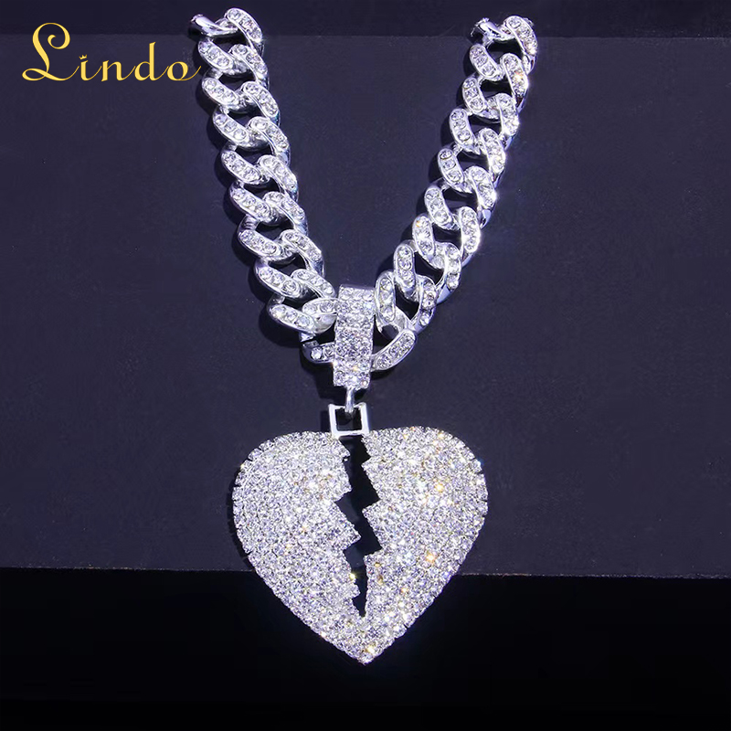 Cuban Link Necklace with Heart Broken Pendant