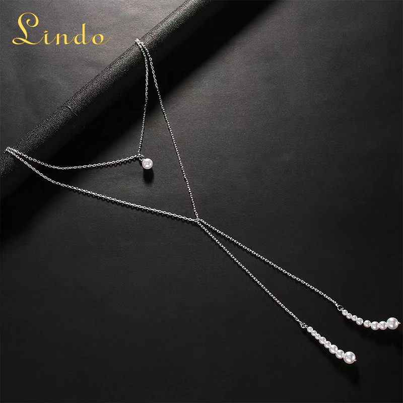 Dainty Long Chain Pearl Necklace