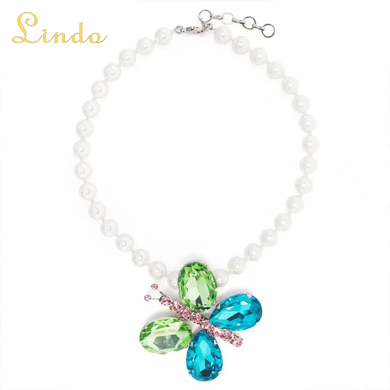 Large Pearl Choker with Crystal butterfly Pendant