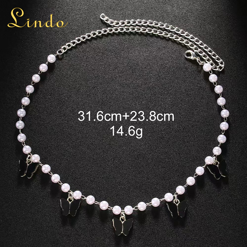 Black Butterfly Pearl Choker Necklace