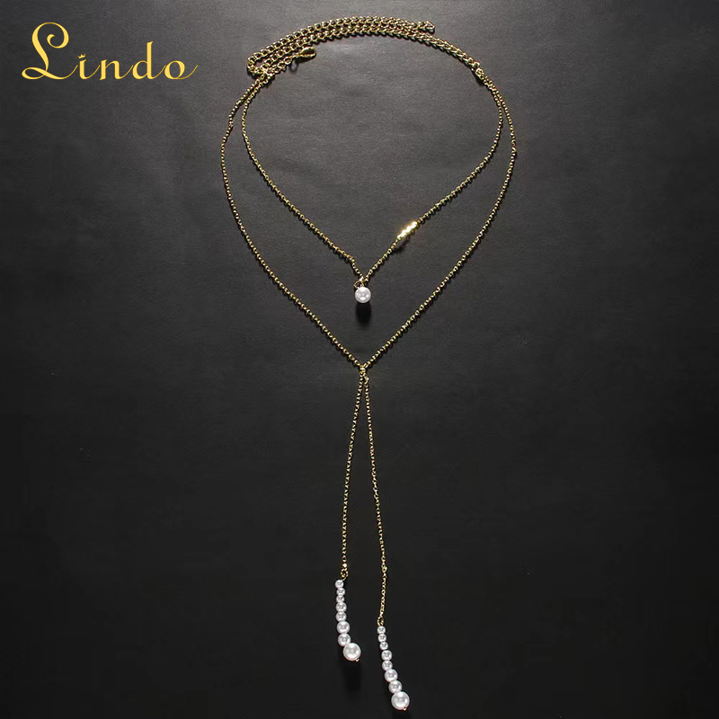 Dainty Long Chain Pearl Necklace