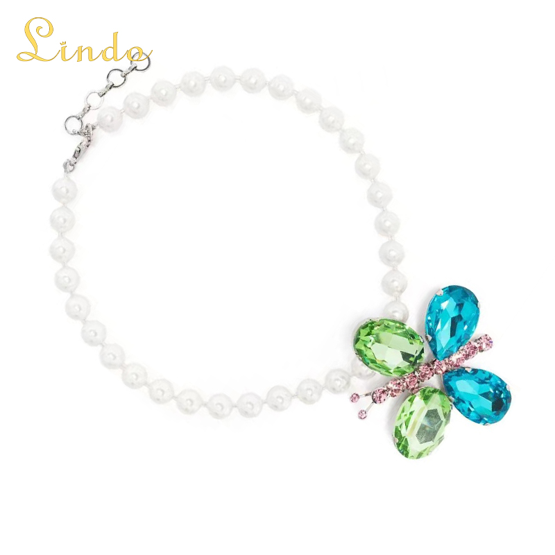 Large Pearl Choker with Crystal butterfly Pendant