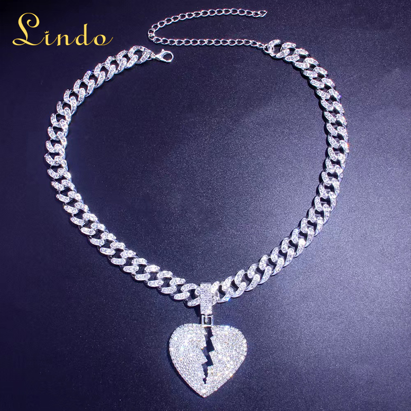 Cuban Link Necklace with Heart Broken Pendant