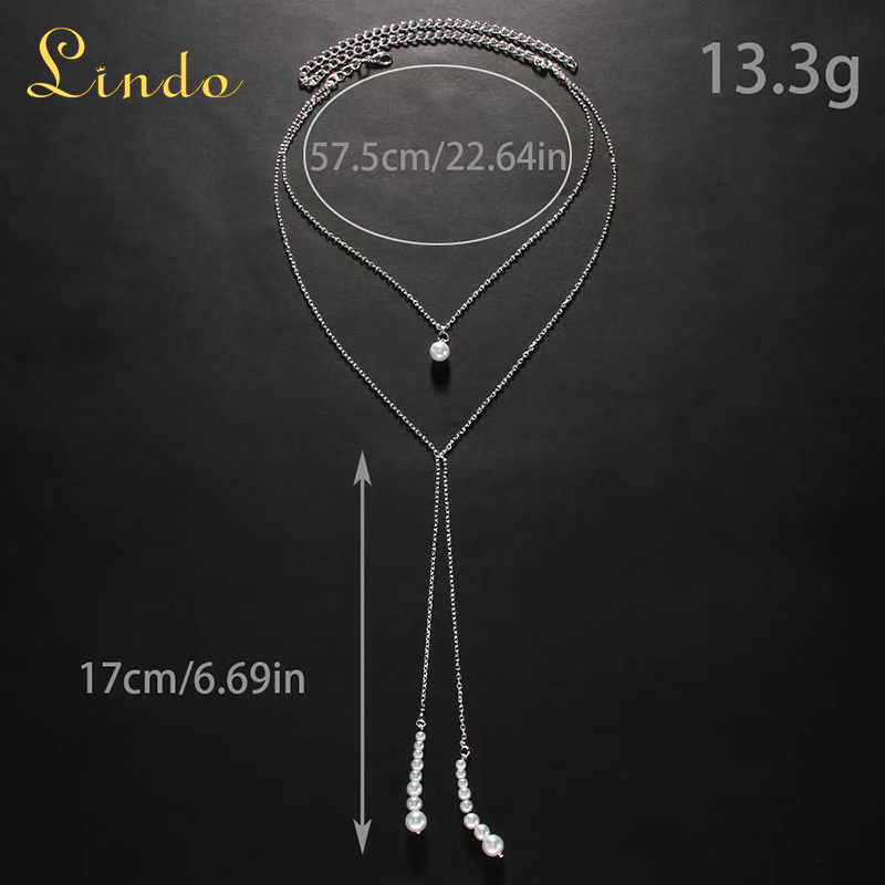 Dainty Long Chain Pearl Necklace
