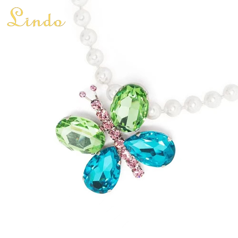 Large Pearl Choker with Crystal butterfly Pendant