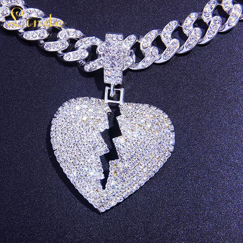 Cuban Link Necklace with Heart Broken Pendant
