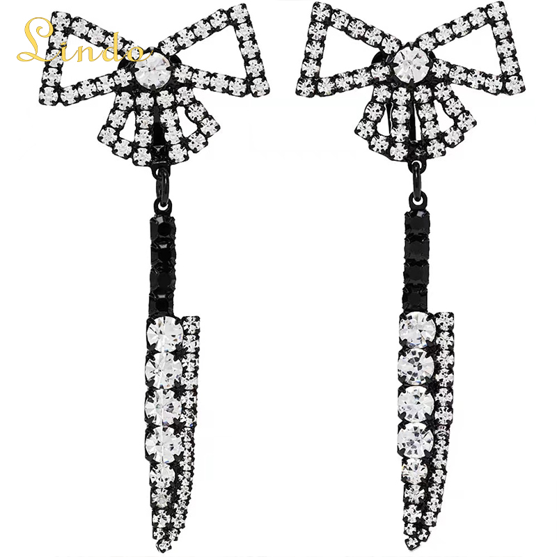 Black Bow and Knife Earrings