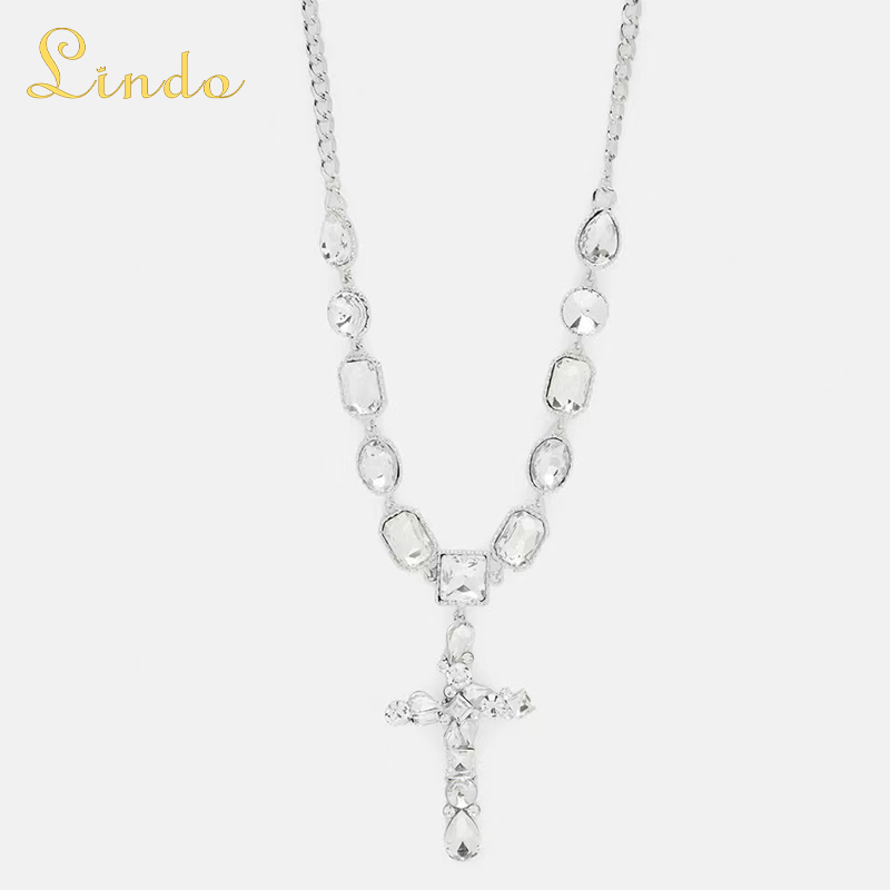 Crystal Chunky Cross Necklace