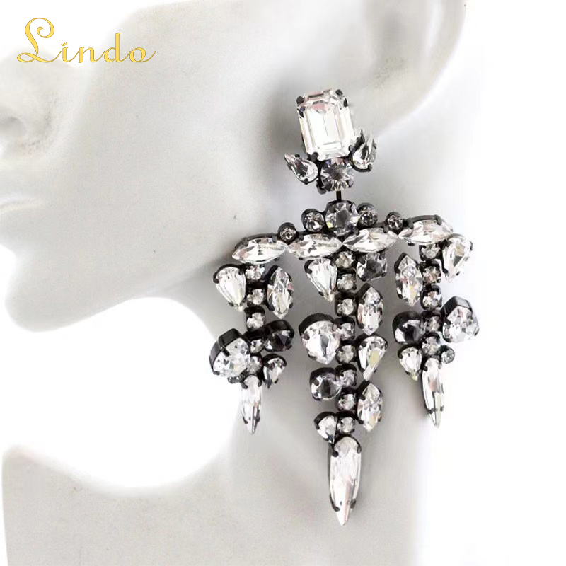 Crystal Large Rhinestone Black Drop Earrings