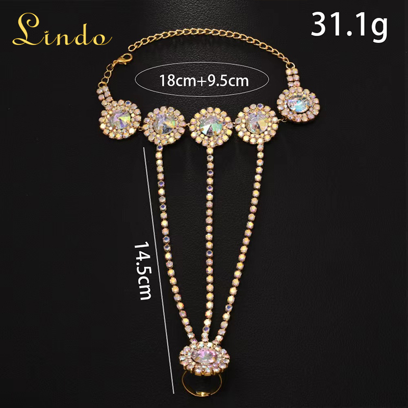 Crystal Rhinestone Bracelet with a Ring Attached