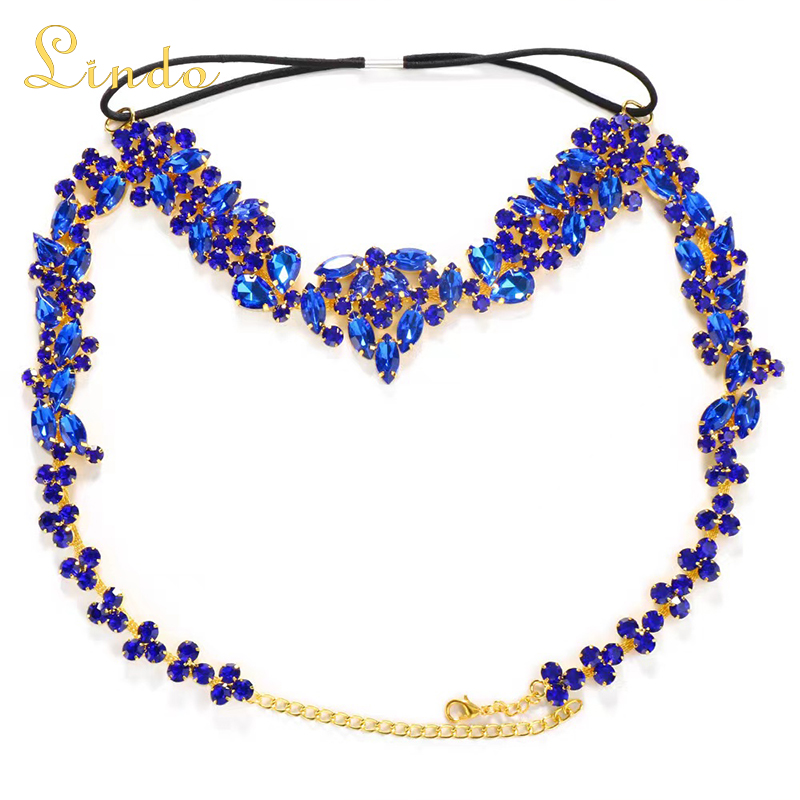 Crystal rhinestone Blue Masquerade Mask with Gold Chain
