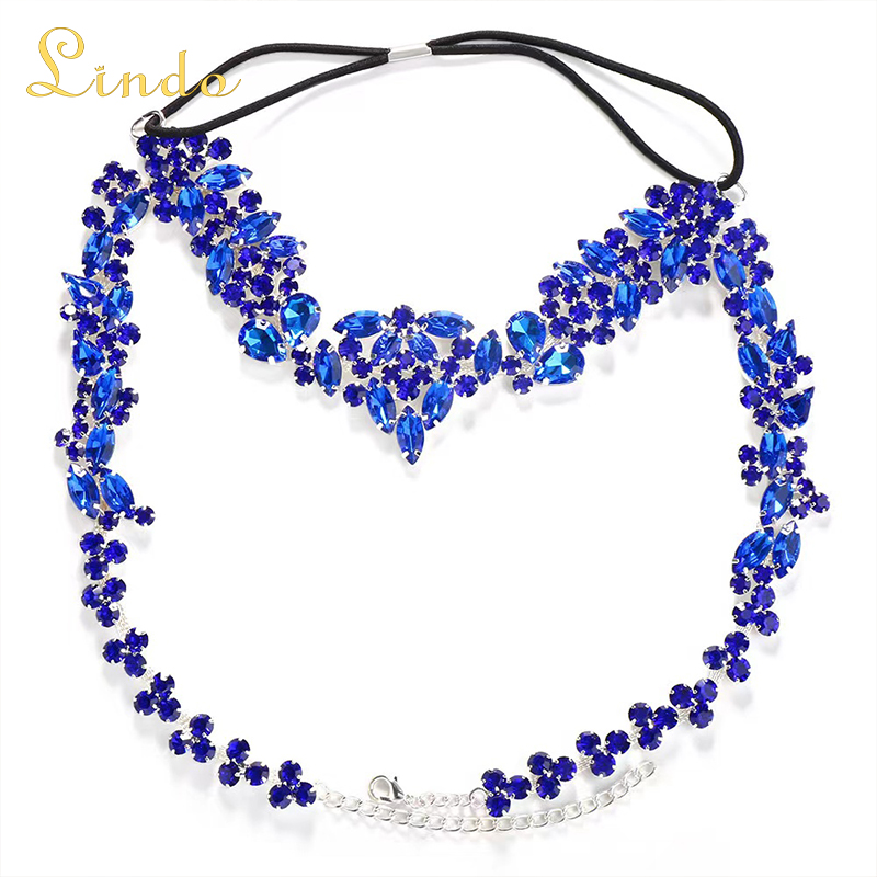 Crystal rhinestone Blue Masquerade Mask with Silver Chain