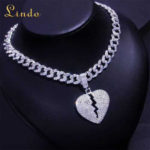 Cuban Link Necklace with Heart Broken Pendant