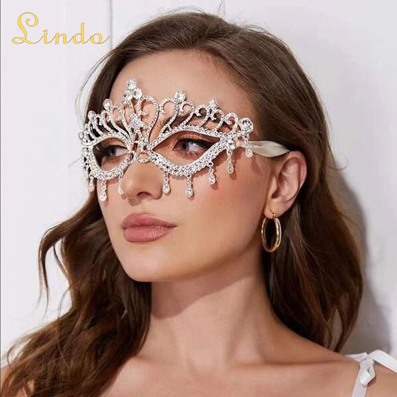 Elegant Rhinestone Masquerade Glasses Mask