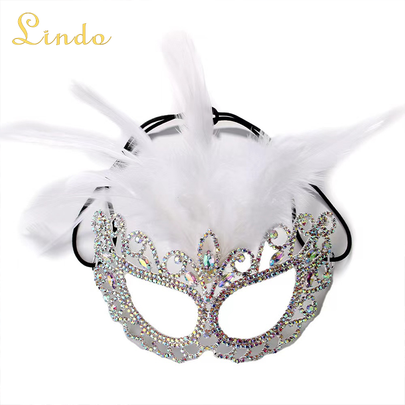Feather Rhinestone Elegant Ladies Masquerade Mask