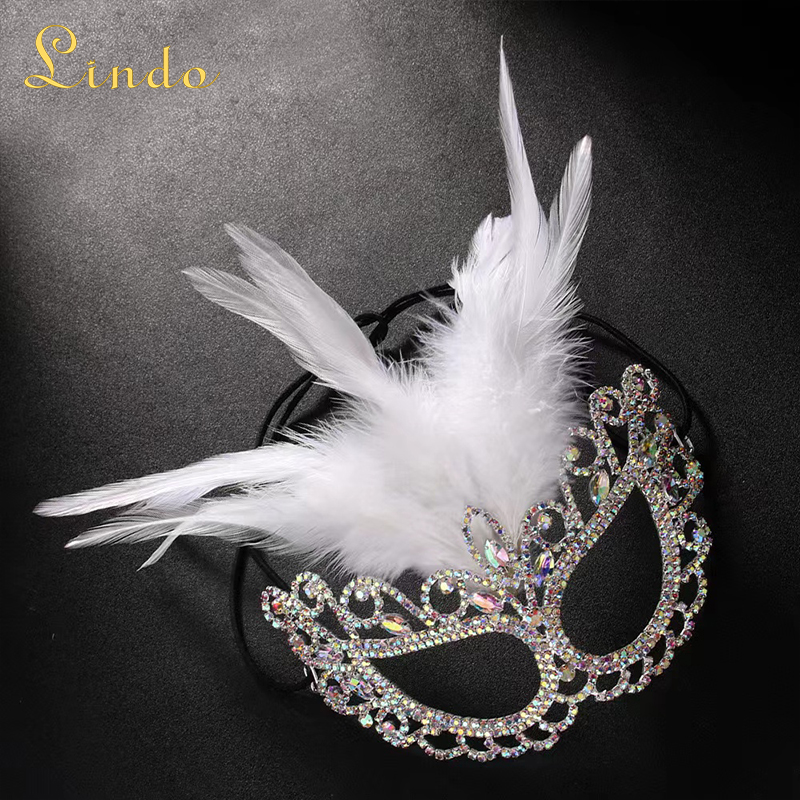 Feather and Rhinestone Ladies Masquerade Mask